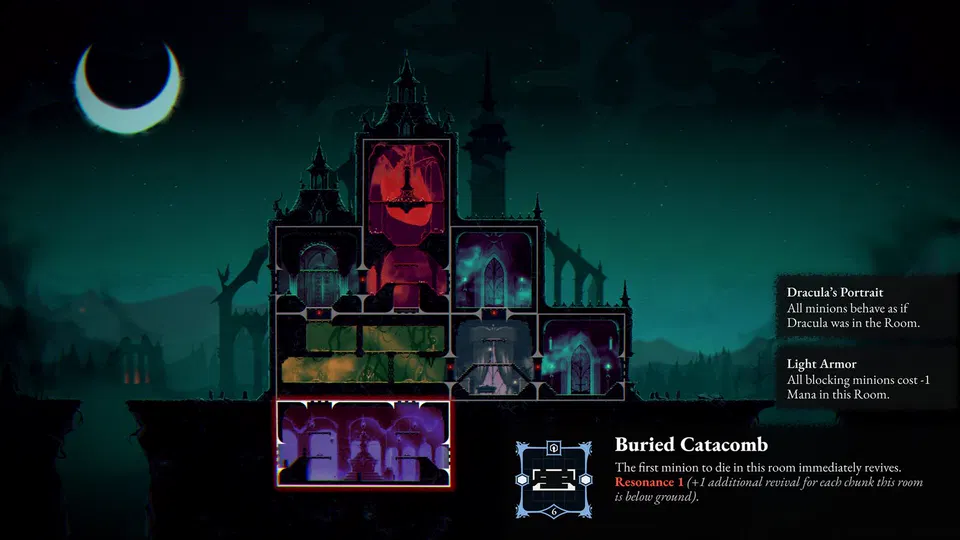 ReVamp: mapa hradních místností s popisy Dracula's Portrait, Light Armor a Buried Catacomb