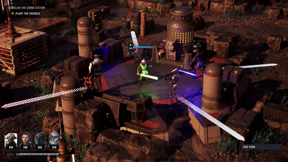 Star Wars Zero Company: tahový souboj s Jedi se světelnými meči na kulatém stanovišti s překážkami