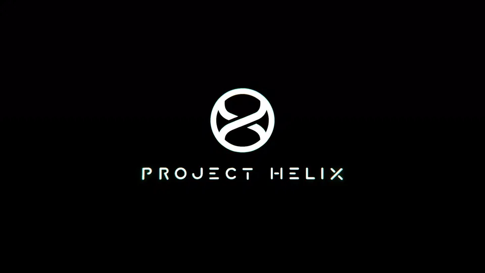 Project Helix: bílé logo Xbox Helix s nápisem PROJECT HELIX na černém pozadí